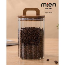 Mien 1100 ml Kare Line Borosilikat Cam Kavanoz – Akasya Kapaklı
