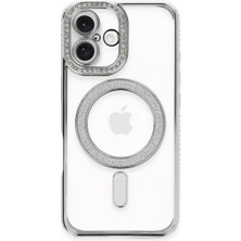 Pazarcan Iphone 16 Plus Kılıf Joke Simli Magneticsafe Kılıf - Gümüş