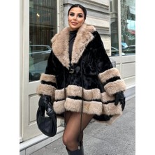 Rabiossa  Kadın Premium Beli Büzgülü Tasarım Kürk Kaban