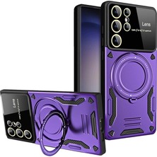 Pazarcan Samsung Galaxy S25 Ultra Kılıf Joy Lens Standlı Kapak - Mor