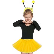 Pazarcan Gösteriler Için Sarı Arı Tütü Etek ve Sarı Ponponlu Arı Taç Seti