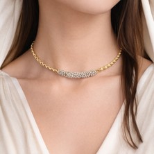 Sevil Gülgün Atelier Gold Kaplama Burgu Zincirli Zirkon Taşlı Su Yolu Choker Kolye