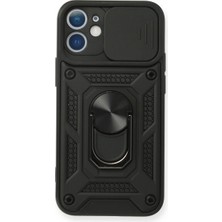 Pazarcan Iphone 12 Mini Kılıf Pars Lens Yüzüklü Silikon - Siyah