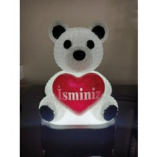 3D Dönüşüm Atölyesi Kişiye Özel Hediyelik Isimli Kalpli Ayıcık Figürlü Dekoratif LED Lamba - Adaptörlü - Beyaz Işıklı