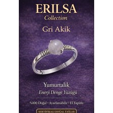 Erilsa Sertifikalı Yumurtalık Enerji Denge Yüzüğü – Gri Akik Taşı Ayarlamalı Ince Kasa Yengeç Terazi Balık
