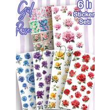 Hiras Dizayn 6lı Renkli Güller Kırmızı Sarı Pembe Mavi Mor Güller Romantik Sticker Set Dekoratif Etiketler Ajanda Bullet Journal Scrabook