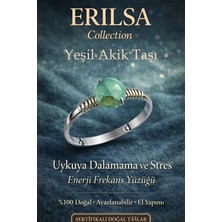 Erilsa Sertifikalı Uykuya Dalamama Enerji Yüzüğü – Yeşil Akik Ayarlanabilir Gümüş Kasa Yengeç Balık Burcu