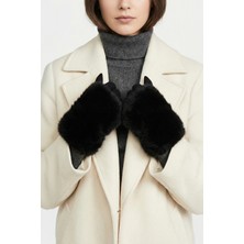 Robanu Kadın Siyah Kürklü Süet Dokulu Lüks Kışlık Eldiven