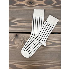 G Socks Beyaz Dik Şerit Desenli Renkli Çorap