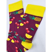 G Socks Bordo Karışık Yaz Meyveleri Desenli Renkli Çorap