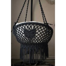 WoodShut Tek Kişilik Makrome El Örgüsü Salıncak (Antrasit Gri) MİS38005