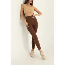 Triya Wear Studio Kadın Kahverengi Tayt – Içi Şardonlu, Yüksek Bel ve Sıkı Tutucu Spor Tayt