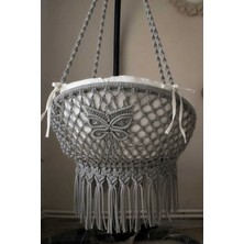 WoodShut Tek Kişilik Makrome El Örgüsü Salıncak MİS38005 Açık Gri (Sadece Salıncak)