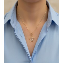 Hoolya Design Xuping Yıldız Zirkon Taşlı 14K Gold Premium Çelik Kolye