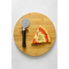 Aydenstore Bambu Döner Sunum Tahtası 30 cm – 360° Dönebilir Ahşap Servis Tabağı – Pizza, Peynir, Pasta, Kek ve Tatlı Sunumları Için – Paslanmaz Çelik Pizza Kesici Dahil