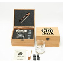 Aydenstore 30 Yaş Tasarımlı Ahşap Kutulu Tekli Glasgow Viski Kadeh Seti + 4 Soğutucu Taş Seti