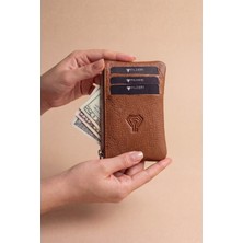 Fil Deri Hakiki Deri Fermuarlı Mini Para Bölmeli Taba Renk Kartlık 2126