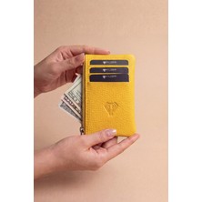Fil Deri Hakiki Deri Fermuarlı Mini Para Bölmeli Sarı Renk Kartlık 2126