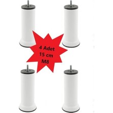 Aydenstore Mobilya Kanepe Koltuk Çekyat Yükseltme Ayağı Plastik, Ince Diş M8 Beyaz, 15 cm 4 Adet