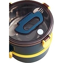 Aydenstore Bento 1600ML Yuvarlak Lunchbox Çift Katlı Çelik Sefer Tası Yemek Kutusu (Açık Kırmızı)