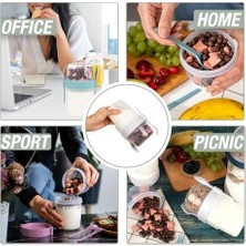 Aydenstore 650 ml -Go Kaşıklı Hazneli Meyveli Müsli Kabı Piknik Iş Yoğurt Süt Bardağı Kapaklı ve Kaşıklı Kahvaltı Bardakları, Tahıl Tepesi Yulaf Ezmesi Granola (Gece Mavisi)