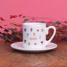 Zoommatik Çiçek Tasarımlı Kişiye Özel Isimli Türk Kahvesi Fincanı