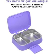 Aydenstore Bento 1030ML Lunchbox Tek Katlı 2 Bölmeli Paslanmaz Çelik Sefer Tası Yemek Kutusu (Mor)