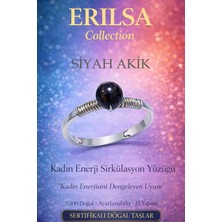 Erilsa Sertifikalı Kadın Enerji Sirkülasyon Yüzüğü – Siyah Akik Ayarlamalı Ince Akrep Oğlak Yengeç Burcu
