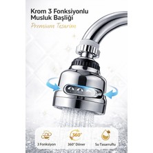 Lowell Home Basınçlı ve Sıçramasız 3 Modlu 360° Döner Krom Musluk Başlığı Evye Lavabo ve Çeşme Batarya Ucu