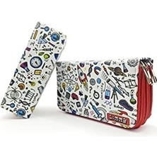 Aydenstore Kalem Kutusu Fen Bilimi Desenli Kawai Organizer Kalemkutu Vegan Deri Üç Bölmeli Kalemlik - Kırmızı