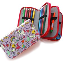 Aydenstore Kalem Kutusu - Desenli Kawai Organizer Kalemkutu Vegan Deri Üç Bölmeli Kalemlik