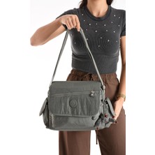 Duomino Gri Krinkıl Suya Dayanıklı Klinkır Çok Cepli Çapraz Çanta / Omuz Çantası / Postacı Çanta