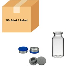 Labbakkal Cam Şeffaf Şişe 10 ml - Dibi Düz  ND20 Crimp Kapaklı Tıpalı Vial 50 Adet