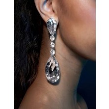 Alya's Aksesuar Gümüş Kaplama Büyük Su Damlası Sallantılı Kristal Küpeler