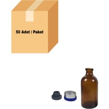 Labbakkal Cam Amber Şişe 100 ml - Kapaklı Tıpalı Flakon Şişe - 50 Adet