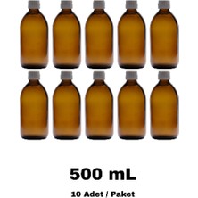 Labbakkal Cam Ecza Şişe 500 ml Amber - Beyaz Kilitli 28 mm Kapak 10 Adet
