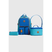 Hkn 9013 3'lü Set Ilkokul Sırt Çantası Okul Çantası Çok Bölmeli Ortopedik Sırt Mavi