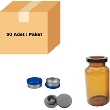 Labbakkal Cam Amber Şişe 10 ml - Dibi Düz  ND20 Crimp Kapaklı Tıpalı Vial 50 Adet