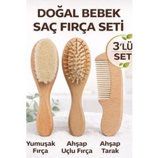Mininga Keçi Kıllı Bebek Fırça Ve Tarağı 3'lü Set Doğal Keçi Kıllı Fırça, Ahşap Masaj Tarağı Ve Tarak