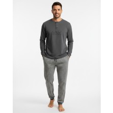 Bonbon Erkek Pamuklu Gri Melanj Renk Pijama Takımı AL001 V2