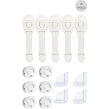 Ketbox Çocuk Güvenlik Seti 15 Parça | Beyaz Çekmece Dolap Kilidi, Köşe Koruyucu ve Priz Koruyucu Seti