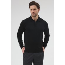 Hateko Erkek Siyah %50 Yün Polo Yaka Triko