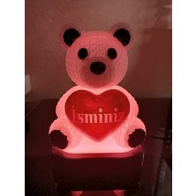 3D Dönüşüm Atölyesi Kişiye Özel Hediyelik Isimli Kalpli Ayıcık Figürlü Dekoratif LED Lamba - Adaptörlü - Pembe Işıklı