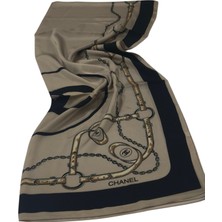 Chanel C Desen Kemerli  Vual Ipek Şal Vizon Siyah