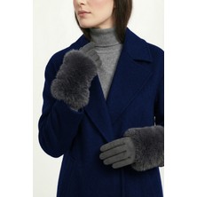 Robanu Kadın Füme Kürklü Süet Dokulu Lüks Kışlık Eldiven