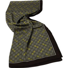 Gucci Vual Ipek Şal G Desen Kahverengi Sarı