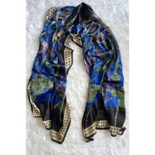 Hermes Vual Ipek Şal Etnik Desen  Siyah Mavi