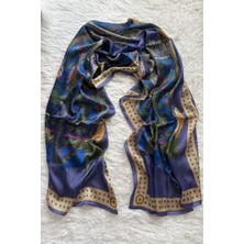 Hermes Vual Ipek Şal Etnik Desen  Kot Mavi