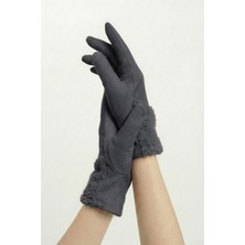 Robanu Füme Süet ve Deri Dokulu Kuzu Yünü Detaylı Şık Kadın Kışlık Eldiven