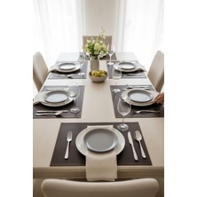 RAVZADERİ Ravzaderi 6 Kişilik 12 Parça Dikdörtgen Siyah Deri Amerikan Servis Supla Placemats